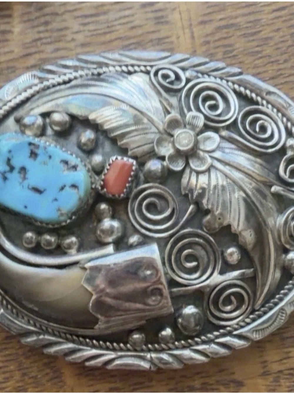 Handcrafted Silver-Tone Turquoise & Coral Decorative Accent